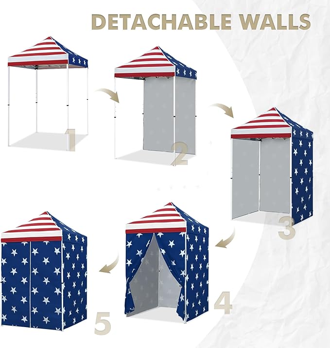 EAGLE PEAK 5x5 Instant Canopy with 4-Side Wall Panels Small Pop up Portable Canopy Tent with Carry Bag Light Weight Sun Shelter for Sports Camping and Beach American Flag
