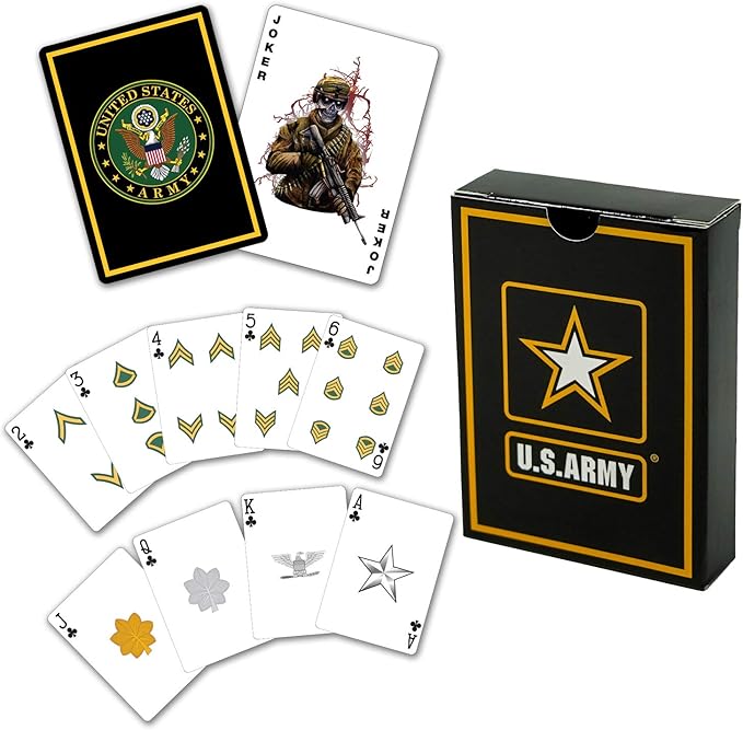 US-Army Flask &amp Cards Set | Leather-Wrapped Hip-Flask with Rank Playing Cards | Army Card &amp Flask-Set