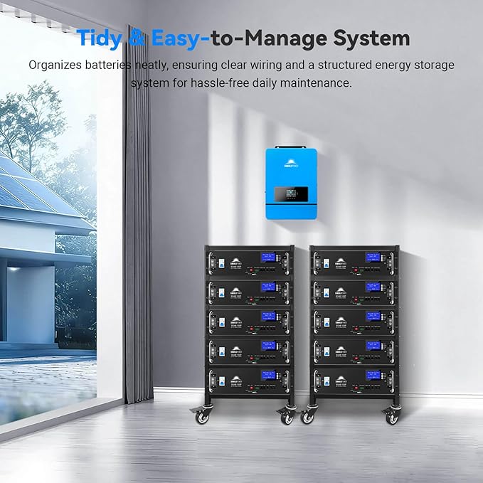 SUNGOLDPOWER 3U Server Rack 5-Layer with Wheels Compatible with 48V 100Ah Rack Batteries Universal Rack Ventilation Design Stackable Ideal for Home Solar and Energy Storage