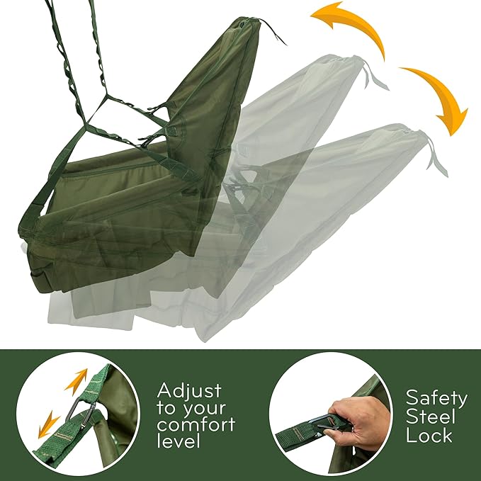 Tranquillo 2 in 1 Hammock and Swinging Chair with Collapsible Steel Stand &amp Carrying Case Portable &amp Adjustable 30s Set Up for Outdoor Indoor Porch Swing Patio Garden Camping Trip Gree