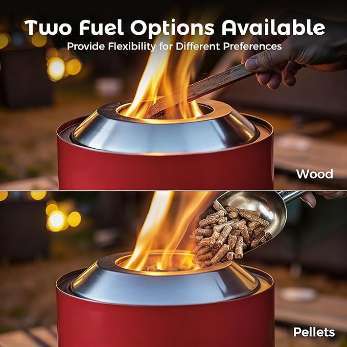 BALI OUTDOORS 6.5 inch Tabletop Fire Pit Round Stainless Steel Table Top Firepit Small Outdoor Smokeless Firepit Portable Red
