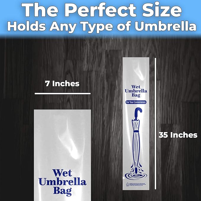 Heavy Duty Universal Fit Umbrella Rain Bags. 500Pk Big Covers for Wet Umbrellas. Large Disposable Clear Plastic Sleeves Keep Church or Lobby Floors Dry. Perfect Refill for Any Bag Stand or Holder.