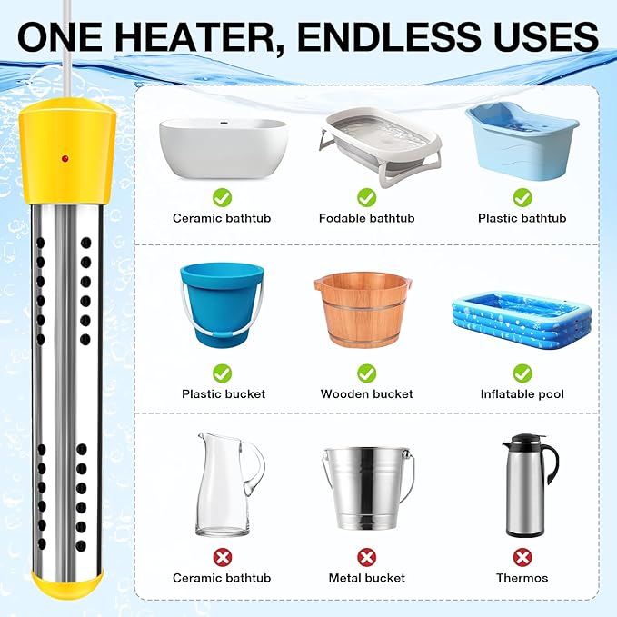Portable Shower with Heater+Immersion Water Heater with Insulated Gloves