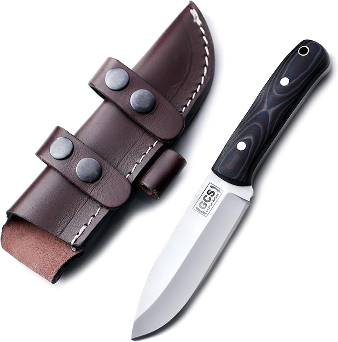 GCS Handmade Micarta Handle D2 Tool Steel Tactical Hunting Knife with leather sheath Full tang blade designed for Hunting &amp EDC GCS 185