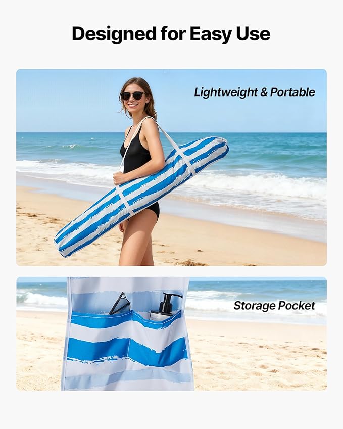 VEVOR Beach Cabana 6 x 6 ft Beach Canopy with Side Wall UPF 50+ Protection Easy Setup Cabana Tent with Sand Pockets Portable Shade Sun Shelter Umbrella for Whole Family &amp Friends Blue Stripes