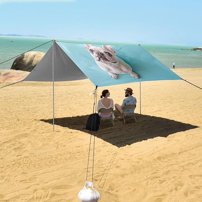 ALAZA Top View of French Bulldog Beach Tent Sun Shelter Portable Canopy Sunshade for Outdoor Camping Picnics Backyard Fun 10x9 ft