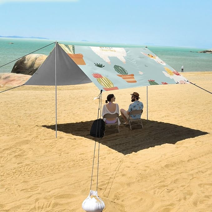 ALAZA Cute Llama Flower and Cactus Beach Tent Sun Shelter Portable Canopy Sunshade for Outdoor Camping Picnics Backyard Fun 10x9 ft
