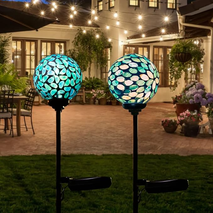 VCUTEKA Solar Lights Outdoor Decorative Mosaic Solar Garden Light Waterpoof LED Pathway Stake Light for Landscape Lawn Patio Yard Decoration 2 Pack