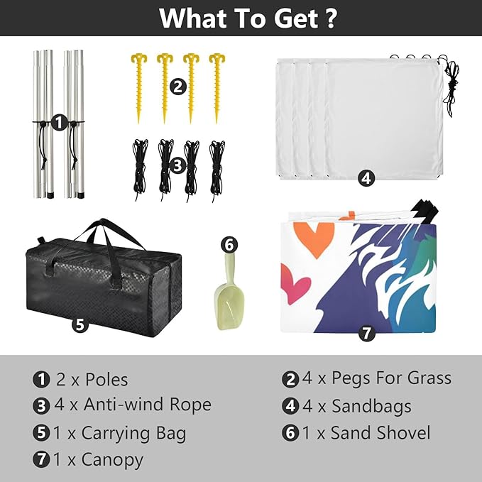 Rainbow Cat Heart Foldable Beach Tent UPF50+ Protection Easy Setup Portable Sun Shelter with Sandbags &amp Sand Shovel for Backyard and Camping