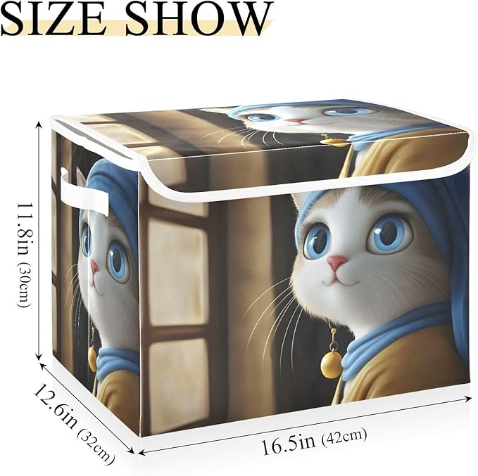 AIXIWAWA Lidded Storage Cube (Cat Lady Portrait) Fabric Foldable Closet Bins with Flip Lid and Handles Organizer Basket Container 16.5 x 12.6 x 11.8 IN