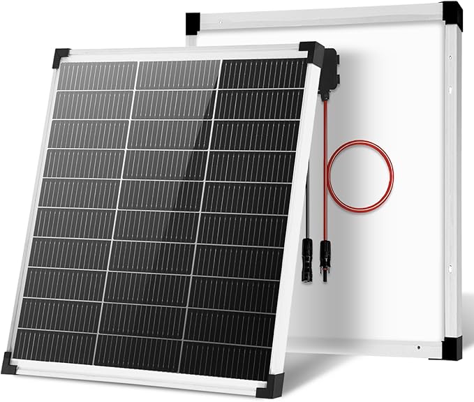 Solar Panels N-Type 16BB 50W Solar Panel 50 Watt Solar Panel 18V A+ Monocrystalline Cell 25% High Efficiency for RV Van Marine Home Rooftop Off-Grid Systems (22.8 x 20.3 Single Silver)