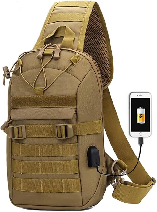 Men's Tactical Sling Bag Crossbody Shoulder Daypack with USB Charging Port for Cycling Travel Hiking