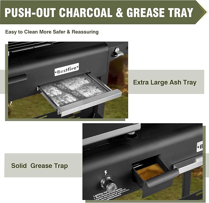 Bestfire Dual Fuel Propane Gas Charcoal Grill Combo Black Dual Lids Flat Top Grill With 2 Side Shelves for BBQ Outdoor and Backyard Cooking