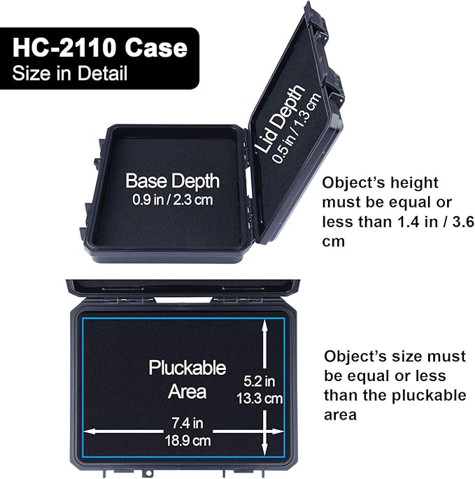 Lykus HC-2110 Mini Hard Case Dry Box with Foam Insert Interior Size 8.27x5.91x1.46 inch IP66 Splash-Proof