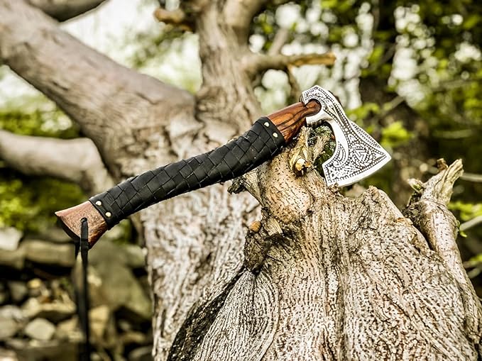18.5 Inches Length || Hand Forged Viking Axe || Bearded Axe || Carbon Steel || Wood Handle || Throwing Axe || Display Axe || Outdoor Tool || Historical Axe || Viking Inspiried Design || Gift.