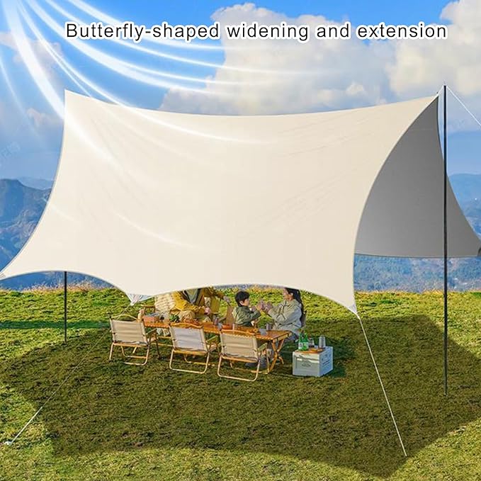 Large 16 Square Meters Outdoor Camping Shelter Featuring Reflective Silver Layer for Sun Shield and