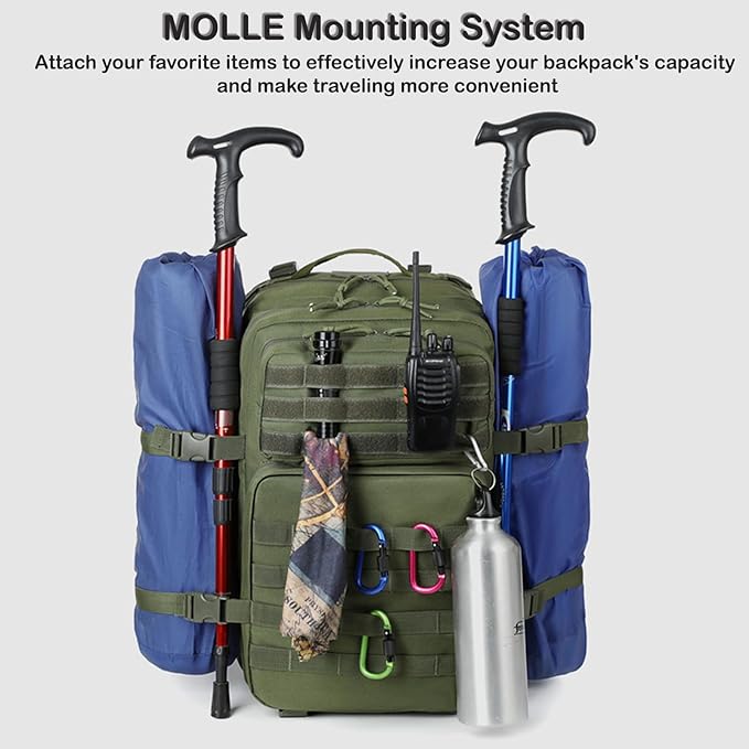 56L Tactical Backpack Military Molle Backpack Army 3 Day Waterproof Durable Hiking Rucksack for Men 24H Outdoor Survival Bug Out Bag for Camping Travel Hunting Army Green