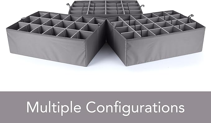 Covermates Keepsakes Adjustable Zip-Top Storage Box FlexGrid Organizer Compartments Heavy Duty Polyester Stackable Design ID Window Reinforced Handles Beige Heather