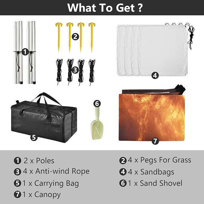 Fire Phoenix Beach Tent Sun Shelter Set UPF50+ UV Protection 10.5 x 9.19 FT Camping Shade Canopy with Sandbags Sand Anchors Carrying Bag and Others