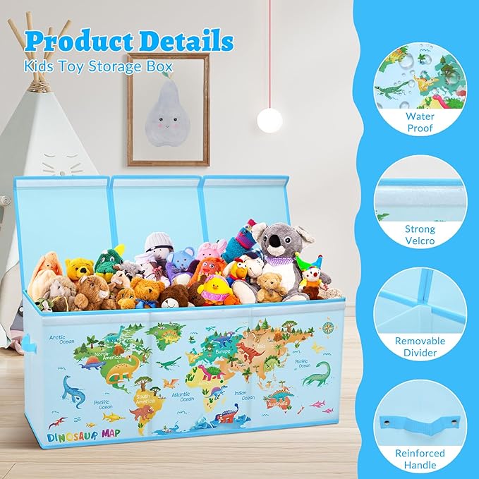 decalsweet Kids Toy Box Storage Chest Collapsible Storage Bin with Lids Handles for Boys Girls Toddler Large Kids Toy Organizer Box for Kidsroom Bedroom Playroom Nursery37.7x12.5x15.7