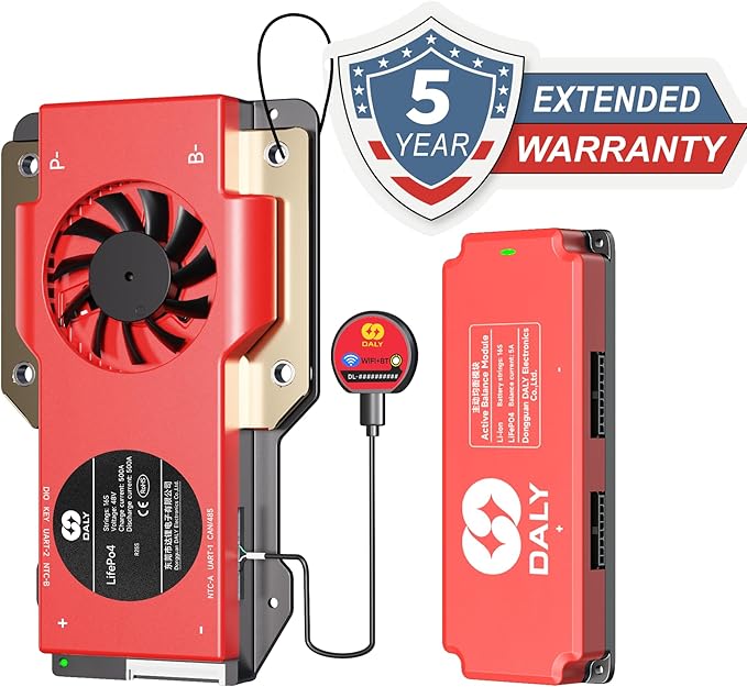 DALY BMS 48V 16S 500A Balance - Smart WiFi Bluetooth BMS with 5A Active Cell Balancing Supports RS485 CAN for 48V LiFePO4 Battery Pack Golf Carts Electric Outboard Motors Solar Energy Power Systems