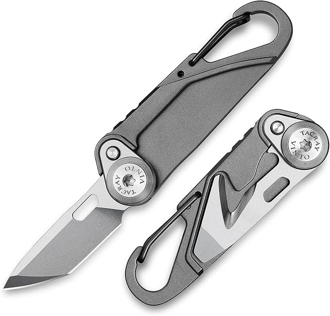 TACRAY Vinto 5-in-1 Titanium Small Pocket Knife – Ultra-Light Mini EDC Multitool Utility Knife with Folding Blade Seatbelt Cutter Bottle Opener &amp Screwdriver Compact Everyday Carry