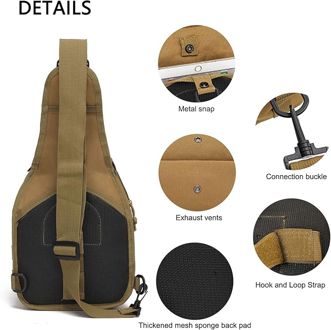 Tactical Crossbody Military Sling Bag Waterproof Oxford Shoulder Bag MOLLE Chest Bag Assault Back Pack One Strap Backpack for Outdoor Camp Hiking Cycling Running Coyote
