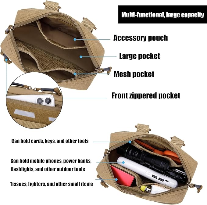 Tactical Molle Belt Pouch Utility Waist Pouch Waterproof Small Belt Bag with Shoulder Strap for Outdoor Camping Traveling Hiking