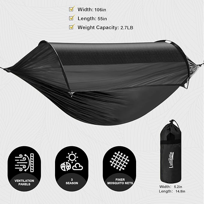 Lulladle Camping Hammock - (Double/Single) Hammock Portable with Tree Straps and with Mosquito NetNylon Hanging Hammock Easy Setup and Pack for Outdoor Hiking and Backyard