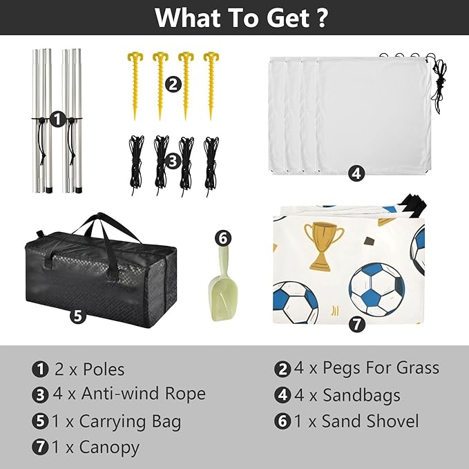 ALAZA Football Trophy Exercise Pattern Beach Tent Sun Shelter Portable Canopy Sunshade for Outdoor Camping Picnics Backyard Fun 10x9 ft