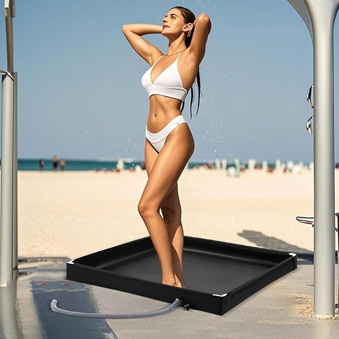 LAFANDE Portable Shower Pan Foldable Shower Base &amp Basin Floor with Detachable Drain Pipe Camping Shower Mat for Indoor &amp Outdoor Shower Stall Enclosures