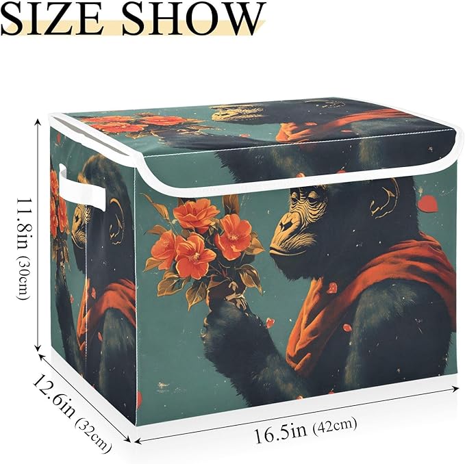 AIXIWAWA Lidded Storage Cube (Gorilla Valentine) Fabric Foldable Closet Bins with Flip Lid and Handles Organizer Basket Container 16.5 x 12.6 x 11.8 IN