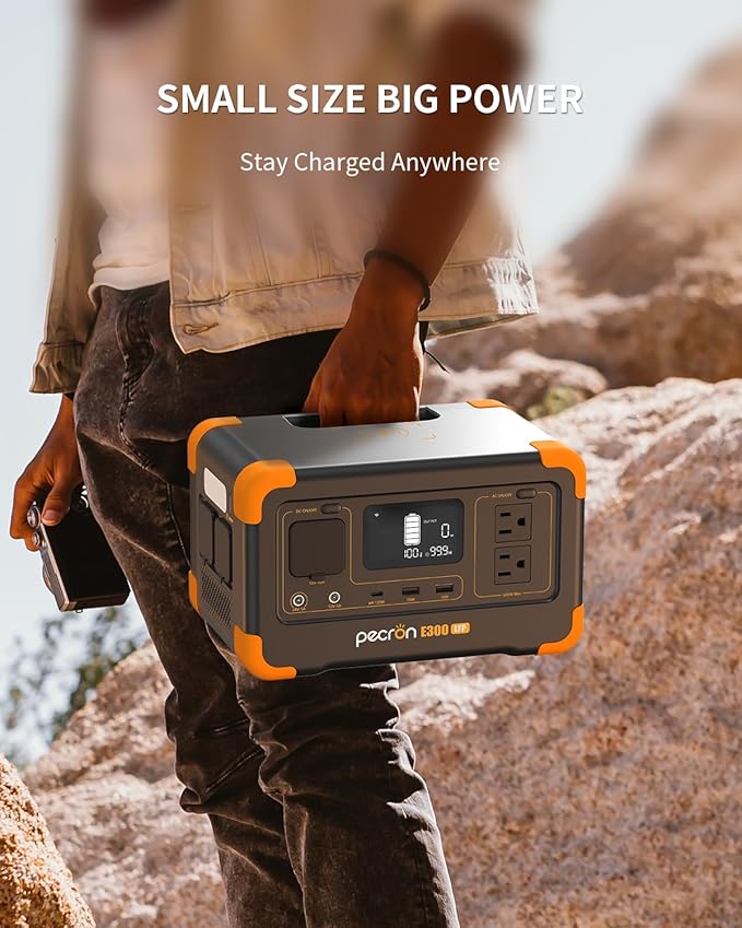 pecron Portable Power Station E300LFP 288Wh Solar Generator 2 Up to 600W AC Outlets Generator LiFePO4 Battery Fast Charging Power Station for Home Use RV Camping(Solar Panel Optional)