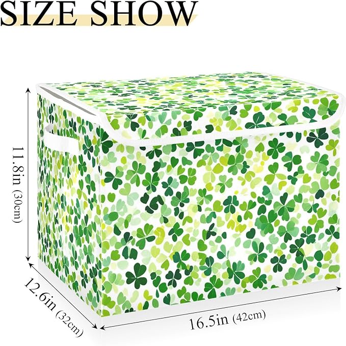 Collapsible Storage Bins with Lids Decorative Fabric Storage Cubes Closet Organizer and Storage Basket Boxes Containers for Clothes Box Chest Nursery Folding Rectangle Bright Green Clover St.