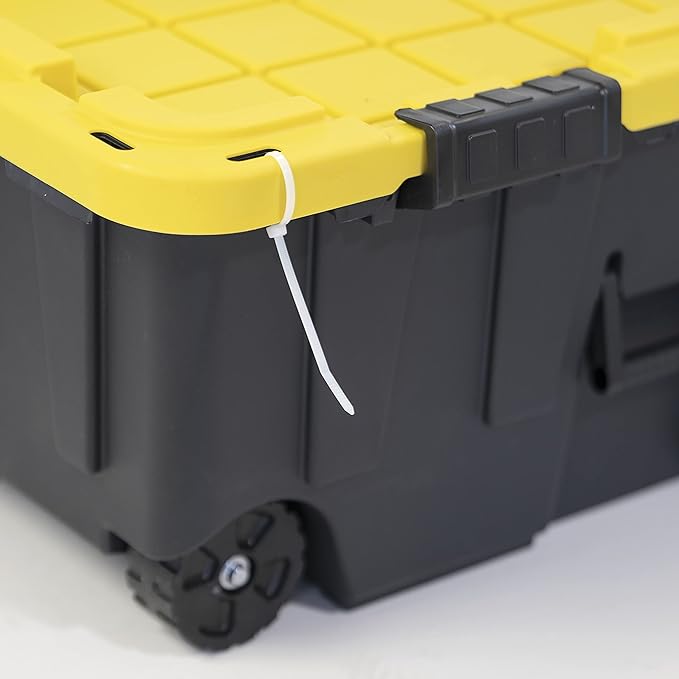 CX BLACK &amp YELLOW 20-Gallon Heavy Duty Tough Storage Footlocker &amp Snap-Tight Lid (13.4H x 18.2W x 32.3D) Weather-Resistant Design and Stackable Organization Tote [2 Pack]