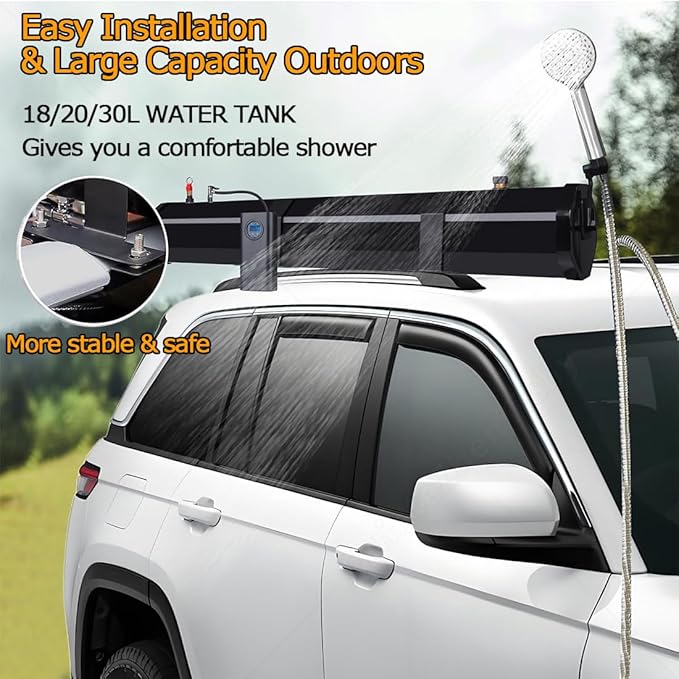 Pressurized Water Tank Camping ShowerTemperature Adjustment Garden Showering MachineOverlanding Portable Water Storage Mountfor HikingCar WashPet CleaningBeach Vacation 30L