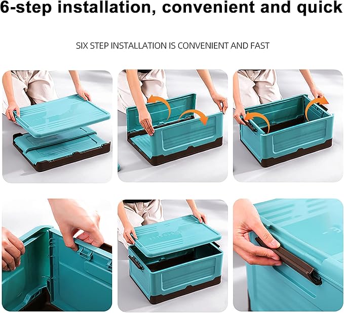Yizc Stackable Collapsible Storage Bins with LidsDurable Plastic Folding Utility Crates Home Garage Bins Containers OrganizationStorage Cubes Box for Wardrobe Closet-Blue 25l(15.7x11x9inch)