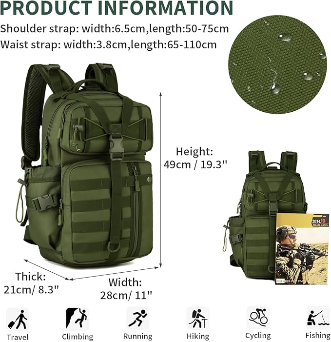 HUNTVP Miltec 30L Military Backpack Men's Tactical Sports Backpack 30 Litres for Travel Trekking Cycling Outdoor Camping Hiking
