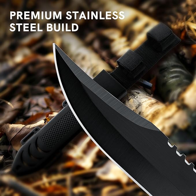 Dispatch 12 Inch Fixed Blade Hunting Knife with Throwing Knives Set of 12 for Outdoor Camping