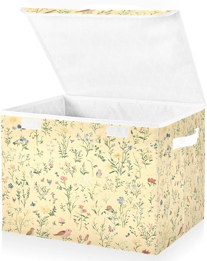 Retro Flower Cluster Fabric Storage Bins with Lids and HandleFoldable Storage Bins with LidsCloset Organizers for Clothes Storage Room Organization Office Storage Chest Organizer