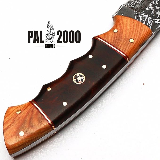 PAL 2000 KNIVES Custom Handmade Damascus Steel 10.4 Inches Skinner Knife - Wood Handle with Sheath 8998