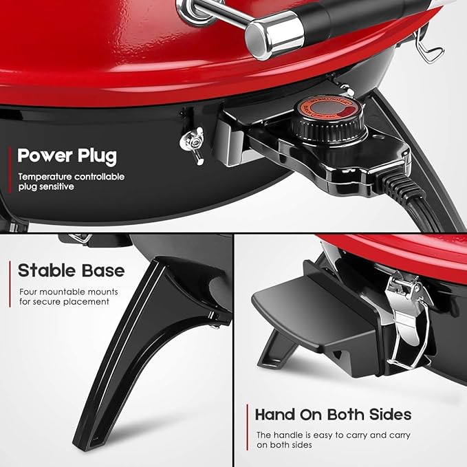 Electric BBQ Grill Techwood 15-Serving Indoor/Outdoor Electric Grill for Indoor &amp Outdoor Use Double Layer Design Portable Removable Stand Grill 1600W (Countertop BBQ Grill)