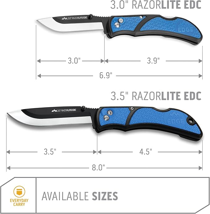 OUTDOOR EDGE 3.0 RazorLite EDC Knife (Blue) - Replaceable Blade Knife with Pocket Clip Lightweight Everyday Carry Utility Knife for Hunting Camping &amp Survival – Includes 4 Stainless Steel Drop-
