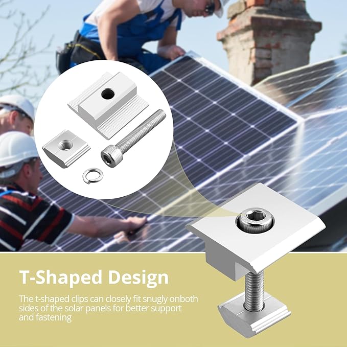 Anbte 10pcs Solar Panels Centre Clamps Aluminium T-Shaped Mid Clamps 35mm Solar Panel Mounting Brackets Solar Mounting Rail Connector for Tin Roof Flat Roof Sheet Roof Slvier