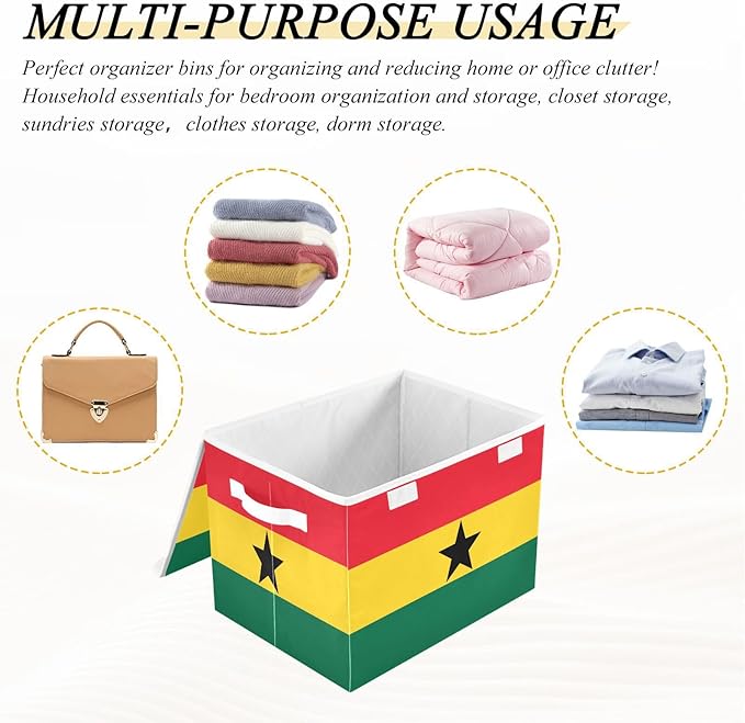 Ghana Flag Ghanaian National Storage Bins with Lid Stackable Fabric Storage Organizer Bins with Lids for Dorm Room Home
