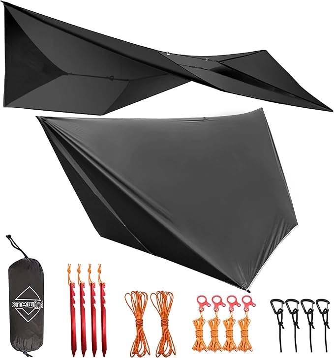 Onewind 11×10 ft Hammock Tarp Lightweight Silnylon Hammock Rain Fly 4000mm Waterproof 4-Season Multiple Shelter Solution Camping Tarp Tent with Complete Accessories Dark Grey