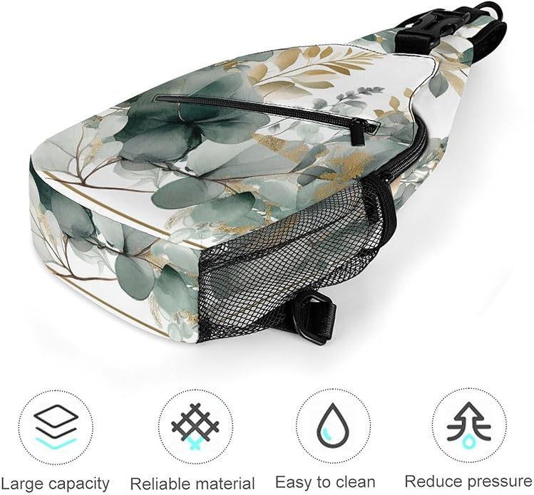 Chest Bag Chest Bag for Men Tactical Running Chests Pack Outdoor Sports Chests Bag Gold And Green Leaves Sling Backpack Women Suitable for Hiking Running Cycling And Shopping