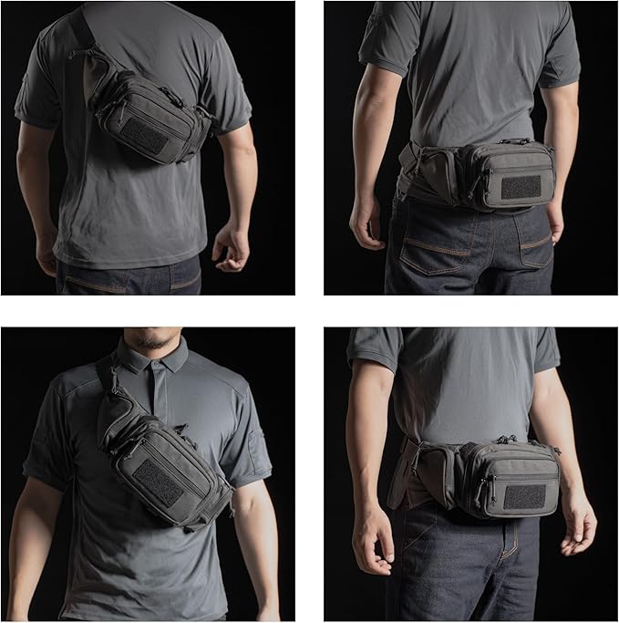 CCW Tactical Fanny Pack for Concealed Carry 500D Nylon Low Profile EDC Waist Bag with Pistol Holster &amp YKK Zippers Everyday Carry Hip Pack (Dark Grey)