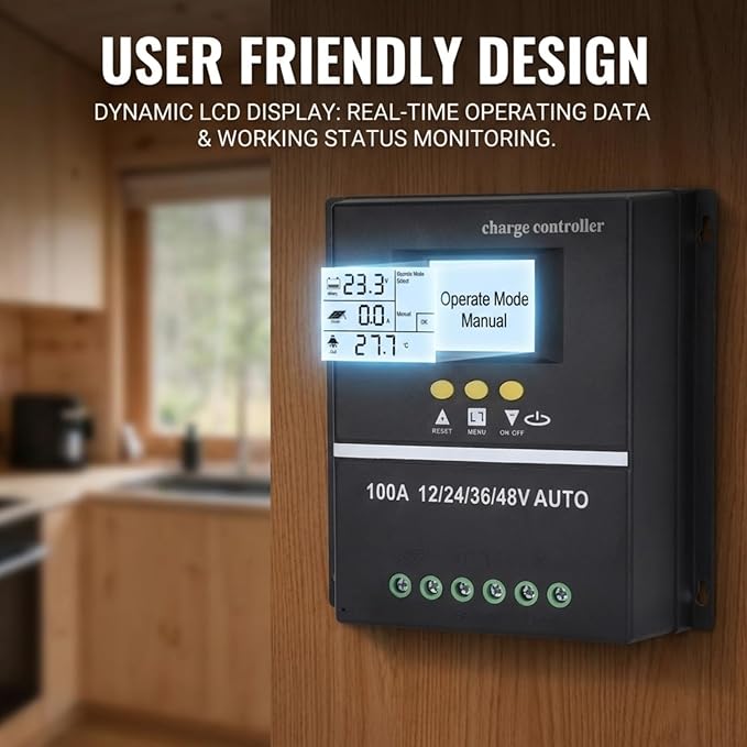 MPPT Solar Charger Controller USB Port with Backlit LCD Display Solar Panel Regulator 12V 24V 36V 48V Adaptive 100A Intelligent Solar Charger Regulator Controller