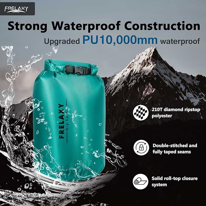 Frelaxy Waterproof Dry Bag 2 Pack/3 Pack Lightweight Portable Dry Bags 5L &amp 15L &amp 25L Durable Dry Sack Set Keep Gear Dry for Hiking Camping Boating Backpacking Kayaking (3 Pack - Turquoi